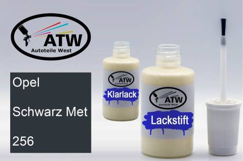 Opel, Schwarz Met, 256: 20ml Lackstift + 20ml Klarlack - Set, von ATW Autoteile West.